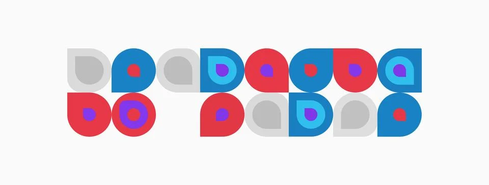 Colorful circles, squares, rectangles form repeating pattern. Simple geometri 스톡 일러스트