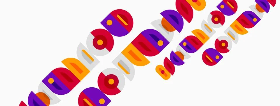 Colorful circles, squares, rectangles overlap. Geometric shapes create abstra 스톡 일러스트