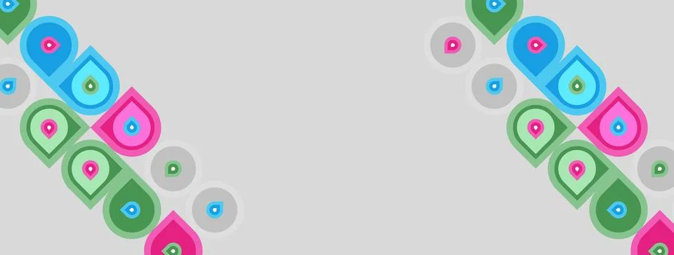 Colorful circles, squares, rectangles repeat diagonally. Light gray backgroun 스톡 일러스트