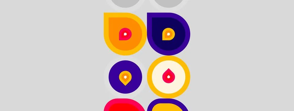 Colorful circles stacked vertically. Each circle contains smaller dot, varyin Stock Illustration