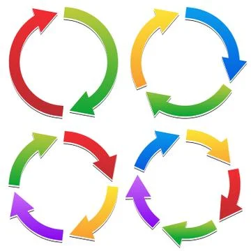Colorful Circular Arrows Set with 2, 3, 4, 5 Segments. Arrows following a cir イラスト素材