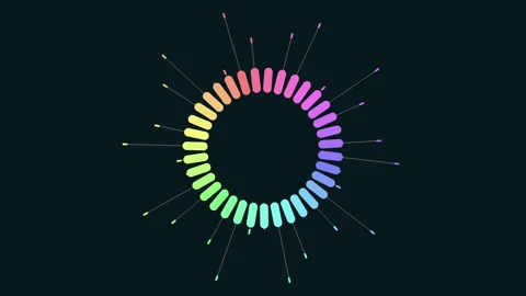 Colorful circular audio equalizer visualization on dark background for music Video stock 334139139