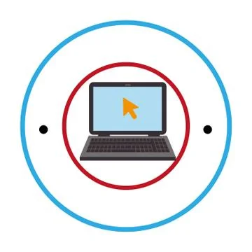 Colorful circular border with laptop computer with arrow Stock Illustration