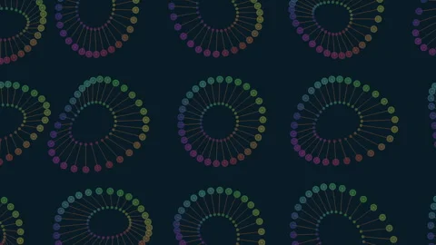 Colorful circular data network animation pattern on dark digital background Stock Footage 334139174