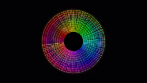 Colorful circular design with lines and gradients on black background Stock Footage 337073369