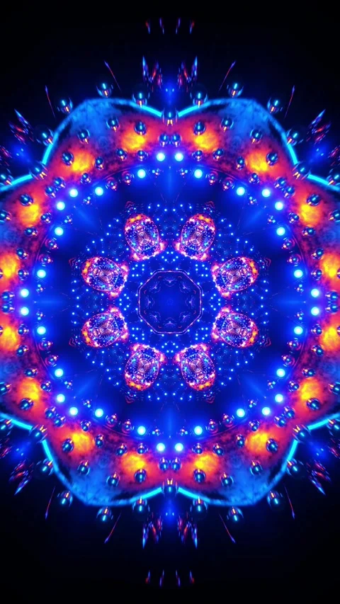 Colorful circular design with many lights on it's sides. Kaleidoscope VJ loop Stock Footage 314100656