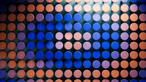 Colorful circular discs in a regular grid on a dark background Stock Illustration