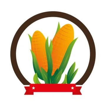 Colorful circular emblem with corn vegetable Stock Illustration