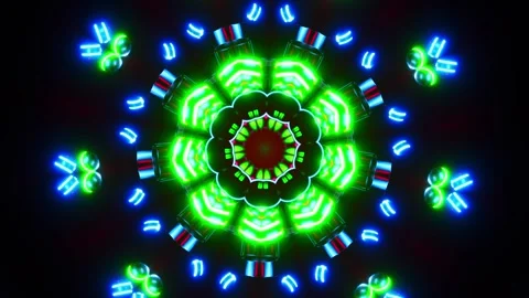 Colorful circular light display in the dark. Kaleidoscope VJ loop Stock Footage 261671459