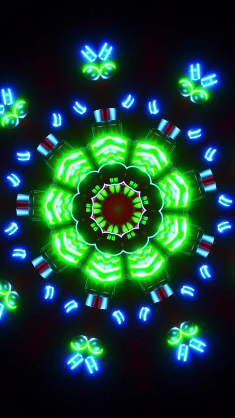 Colorful circular light display in the dark. Kaleidoscope VJ loop Vertical. 3D Stock Footage 314300958