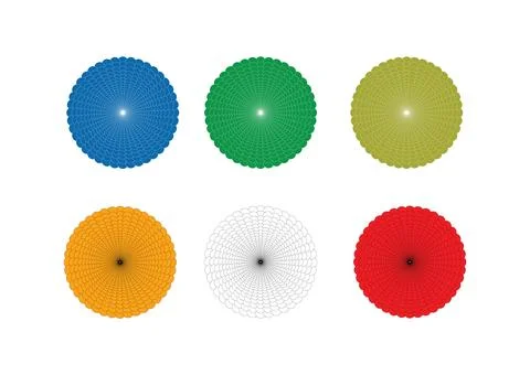 Colorful circular mandala pattern set with geometric symmetry in blue, gree.. Stock Illustration