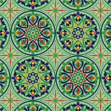Colorful circular mandala seamless pattern. ethnic repeat pattern in indian, Stock Illustration