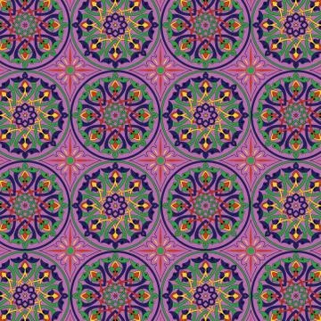 Colorful circular mandala seamless pattern. ethnic repeat pattern in indian, Stock Illustration