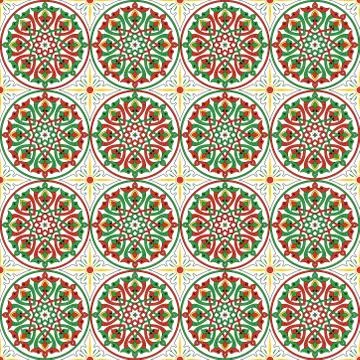 Colorful circular mandala seamless pattern. ethnic repeat pattern in indian, Stock Illustration