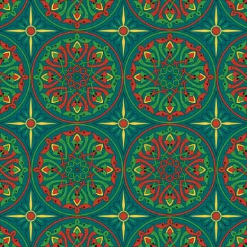 Colorful circular mandala seamless pattern. ethnic repeat pattern Stock Illustration