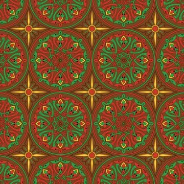 Colorful circular mandala seamless pattern. ethnic repeat pattern in indian, Stock Illustration