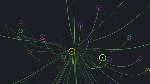 Colorful circular network of lines and dots depicting a complex system Stock-Footage 279588227