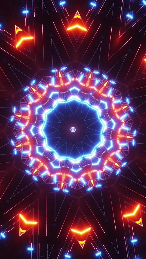 Colorful circular object with black background and red and blue lights. Vídeos de archivo 314542466