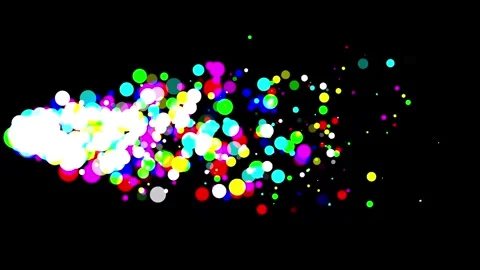 Colorful circular particles stream motion graphics with plain black background Video stock 334697396