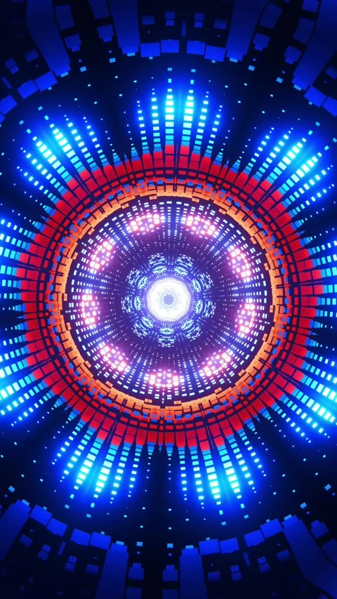 Colorful circular pattern with bright lights. Kaleidoscope VJ loop Vertical. 3D Stock Footage 314835260