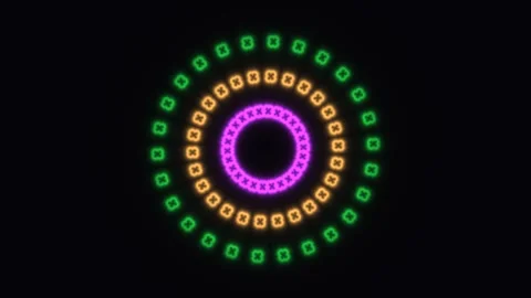 Colorful circular pattern with bright lights on a dark Stock Footage 338316671