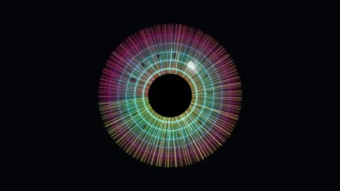 Colorful circular pattern on dark background with bright lines Stock Footage 337064314