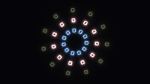 Colorful circular pattern on dark background with light Stock Footage 338304137