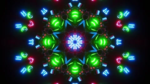 Colorful circular pattern of lights on black background. Kaleidoscope VJ loop Stock Footage 261671474