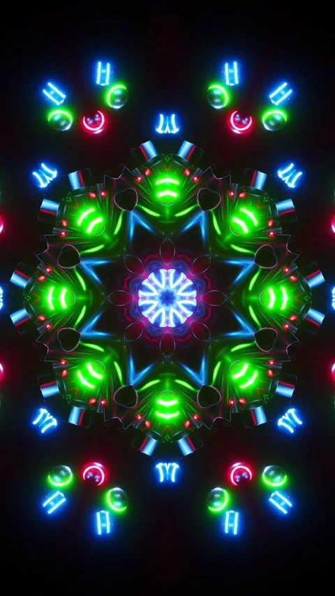 Colorful circular pattern of lights on black background. Kaleidoscope VJ loop Stock Footage 314100658