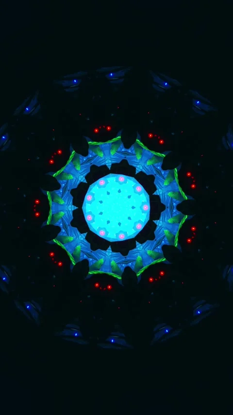 Colorful circular pattern with lights. Kaleidoscope VJ loop Vertical. 3D Stock Footage 314716331