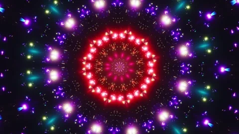 Colorful circular pattern with lights in the middle of it. Kaleidoscope VJ loop Video stock 252352309