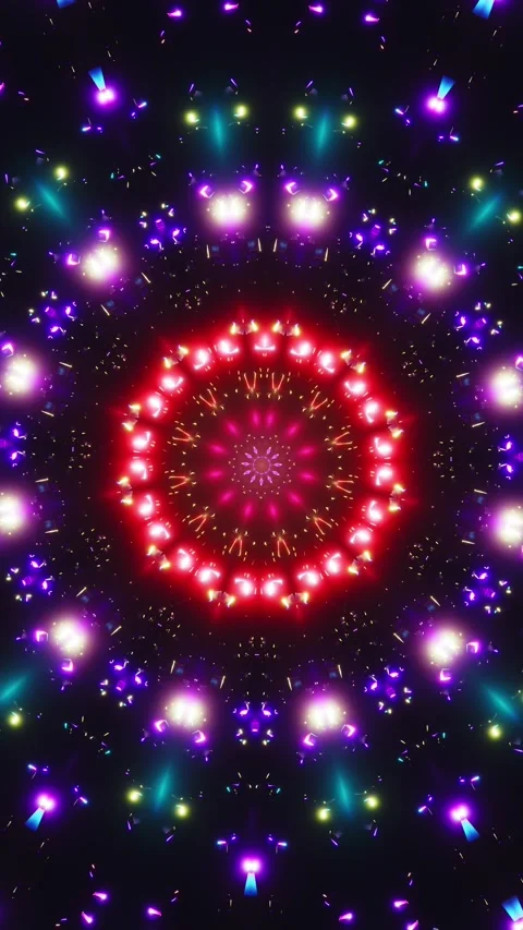 Colorful circular pattern with lights in the middle of it. Kaleidoscope VJ .. Stock Footage 313610849