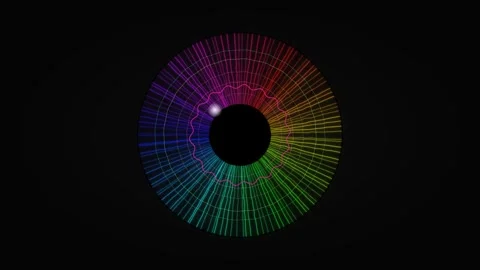 Colorful circular pattern with radial lines on dark background Stock Footage 336994253