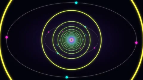 Colorful circular patterns with glowing lines and dots in motion Stock Footage 337073341