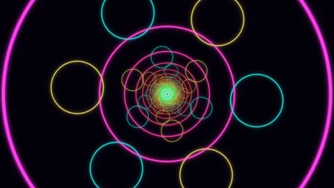 Colorful circular patterns moving in a spiral from the center Stock Footage 337072202