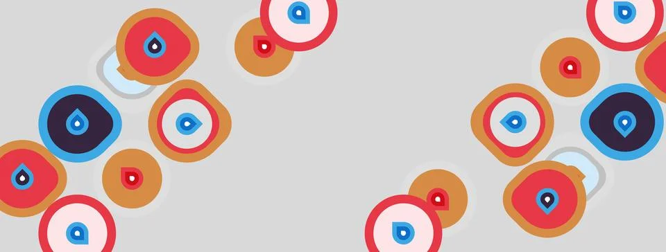 Colorful circular patterns repeat across light gray background. Designs res.. 库存插图