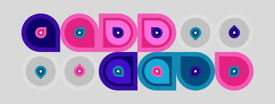 Colorful circular patterns repeat, resembling eyes or amulets. Pink, purple, Stock Illustration