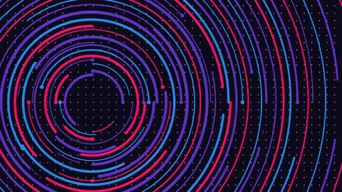 Colorful circular wave pattern with red and blue lines on black background Stock Illustration