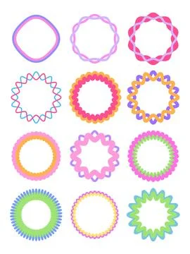 Colorful Circular Wavy Frame Collection Vector Illustration Decorative Roun.. Stock Illustration
