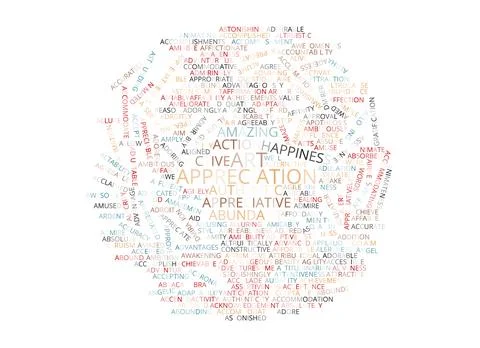 Colorful circular word cloud featuring positive personality traits and values Stock Illustration