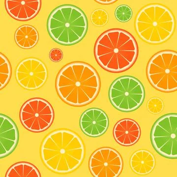 Colorful citrus seamless pattern. Slices of orange, lime, lemon, grapefruit o Stock Illustration