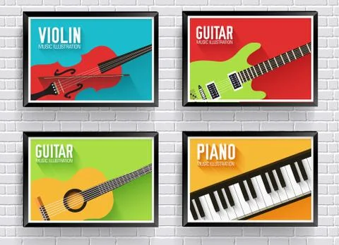 Colorful classical musical instruments background. Music instruments flat design Stock Illustration
