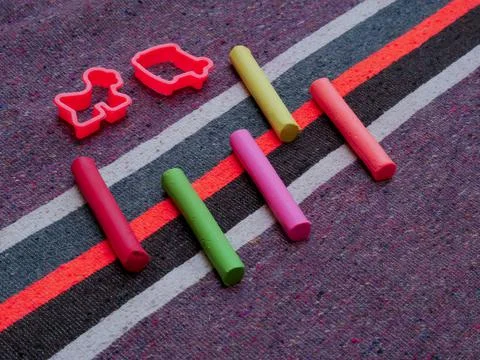 Colorful clay presented in line sequence with modeling shapes Stock Photos