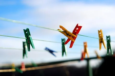 Colorful clip on a string 스톡 사진