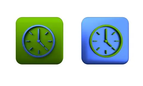 Colorful Clock icon isolated on white background. Time symbol. Square butto.. Stock Illustration