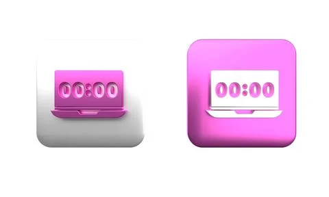 Colorful Clock on laptop screen icon isolated on white background. Schedule.. Foto stock