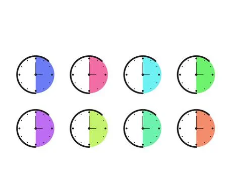 Colorful clock vector icons set, editable and ready to use Stock Illustration
