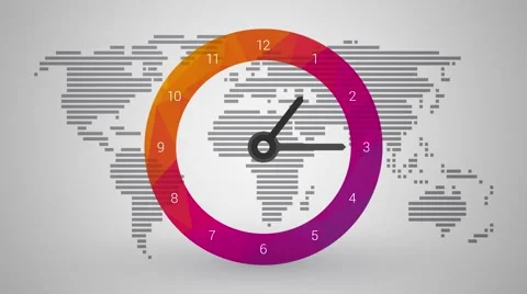 colorful clock with world map background | Stock Video | Pond5