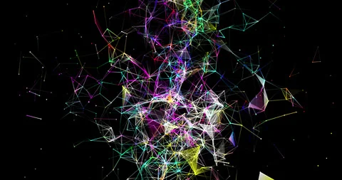 A colorful close up web of interconnected nodes spins with variable speed on Stock Footage 345522093