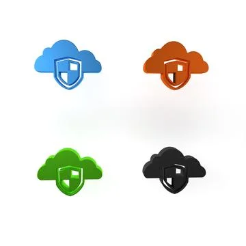 Colorful Cloud and shield icon isolated on white background. Cloud storage .. Illustrazione stock